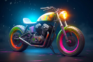 Fototapeta na wymiar Colorful Motorcycle With Multicolor Smokey Rear Tyre. Created by Generative AI