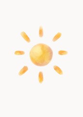 Orange watercolor sun on white background