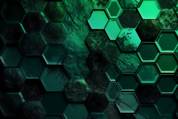 Abstract Background Hexagon Shape Green And Black. Created by Generative AI