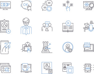 Search engine marketing outline icons collection. Search, engine, marketing, SEO, PPC, SEM, AdWords vector and illustration concept set. optimization, visibility, rankings linear signs