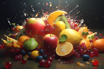 Obraz na płótnie Canvas Fruit Explosion Ultra-Detailed Ultra-Realistic. Created by Generative AI