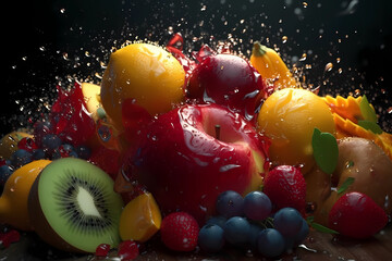 Fototapeta na wymiar Fruit Explosion Ultra-Detailed Ultra-Realistic. Created by Generative AI