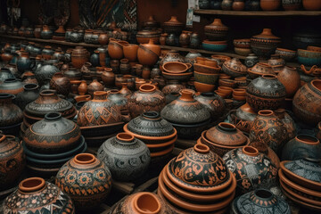 Fototapeta na wymiar Traditional Colombian Pottery Market With Unique Colombian Designs. Generative AI