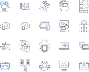 Appliances and gadjets outline icons collection. Appliances, Gadgets, Refrigerator, Microwave, Oven, Toaster, Blender vector and illustration concept set. Juicer, Mixer, Grinder linear signs