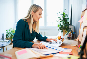 Young woman working doing accounting job from home office
