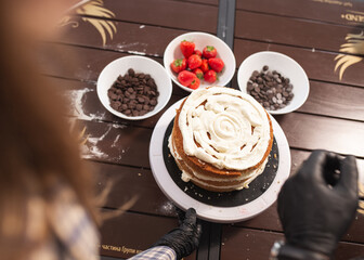 desserts, cakes, sweets, fruits, chocolate, cake preparation