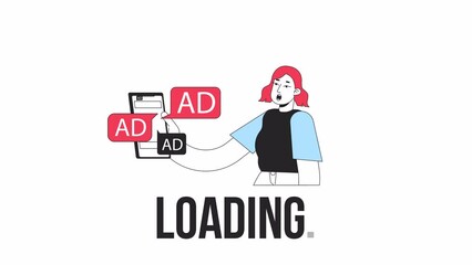 Too many ads online loader animation. Online advertising. Flash message 4K video footage. Isolated outline colour loading progress indicator with alpha channel transparency for UI, UX web design