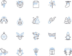 Happy new year outline icons collection. Glad, Joyful, Cheerful, Festive, Bright, Congratulatory, Prosperous vector and illustration concept set. Optimistic, Auspicious, Rejoice linear signs