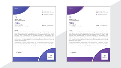 Professional Business Style Letterhead Template Design Set With Blue And Purple Colors. Creative & Clean Business Style Letterhead Template For Your Corporate Project, Business Letterhead With Vector