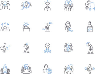 Office people outline icons collection. Office, People, Workers, Staff, Employees, Executives, Professionals vector and illustration concept set. Managers, Colleagues, Supervisors linear signs