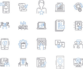 news media outline icons collection. News, Media, Journalism, Information, Broadcast, Reports, Stories vector and illustration concept set. Headlines, Publishers, Articles linear signs