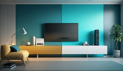 Two tone colour wall background in a modern living room decor, generative AI
