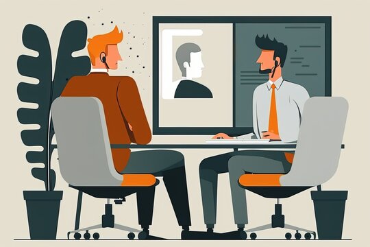 Software engineer or new employee receiving on the job training from a supervisor. Flat cartoon illustration generative AI
