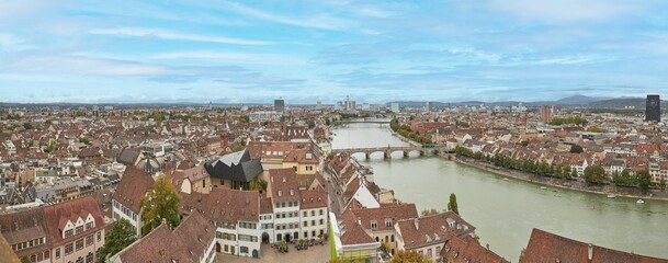 Panoramic view of the city and river of Basel, Switzerland