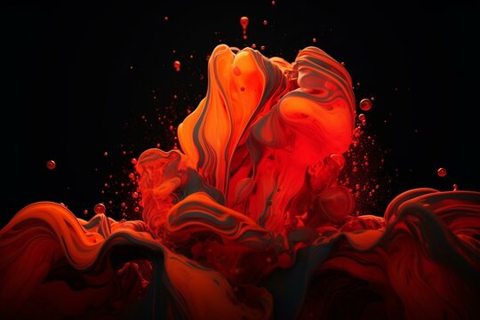 Abstract Geometric Fluid Red Orange Color Gradient On Black Background. Trendy Design Graphics Used For Wallpaper Screen Tablet And Phone. Dark Mode. Generative AI