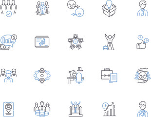 Manager outline icons collection. Supervisor, Leader, Administrator, Director, Organizer, Strategist, Advisor vector and illustration concept set. Controller, Coordinator, Conductor linear signs
