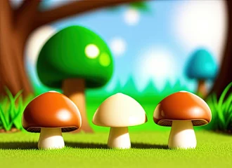 Foto op Canvas Cartoon mushrooms. Created by a stable diffusion neural network. © homeworlds