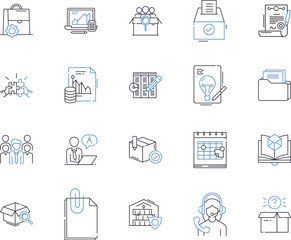 Paperwork outline icons collection. Forms, Documents, Records, Filing, Contracts, Letters, Bills vector and illustration concept set. Notices, Applications, Memoranda linear signs