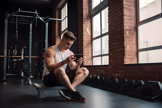fit man working out with smartphone, Generative AI