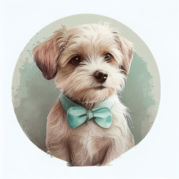 Portrait of a cute dog with a butterfly, painted with paints. AI Generated