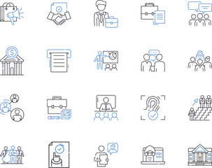Hedge fund outline icons collection. Hedge, Fund, Investing, Investment, Management, Manager, Strategies vector and illustration concept set. Strategy, Returns, Return linear signs