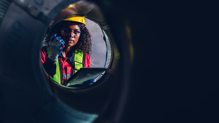 Foreman or worker work at factory site check up machine or products in site. Engineer or Technician...