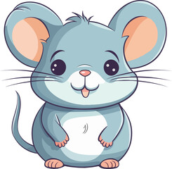 Vector cute grey mouse illustration. Kawaii chubby rat perfect for logo and cards