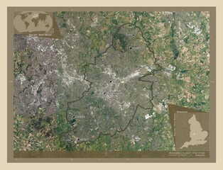 Birmingham, England - Great Britain. High-res satellite. Labelled points of cities