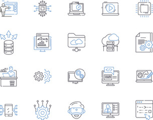 Website and computer outline icons collection. website, computer, internet, browsing, surfing, search, engine vector and illustration concept set. optimization, design, development linear signs