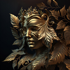 Traditional Greek mask. Gold mask created with Generative AI technology.