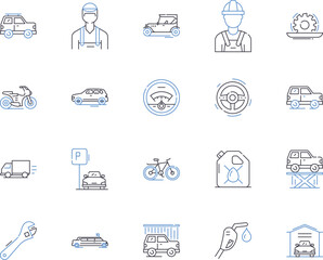Transport and location outline icons collection. Transport, Location, Voyage, Journey, Shipping, Move, Express vector and illustration concept set. Trip, Haul, Relocate linear signs