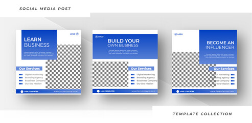 Learn business marketing banner for social media post template
