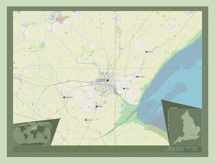 Boston, England - Great Britain. OSM. Labelled points of cities