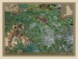 Bradford, England - Great Britain. High-res satellite. Labelled points of cities