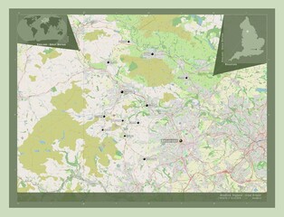 Bradford, England - Great Britain. OSM. Labelled points of cities