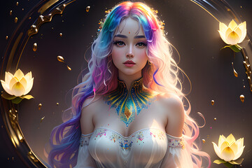 Beautiful girl lotus in backgrounds, generative ai