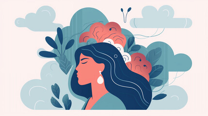 Mental Health Awareness, Woman with thoughts illustration 