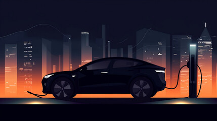 Electronic Car charging, E-Mobility Vector Illustration