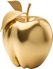 Golden apple isolated. Gold fruit apple on transparent background. Generative AI