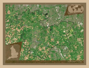 Bromsgrove, England - Great Britain. Low-res satellite. Labelled points of cities