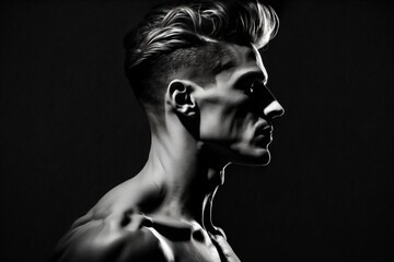 well-toned man with modern hairstyle and pointed nose in side profile created with Generative AI technology