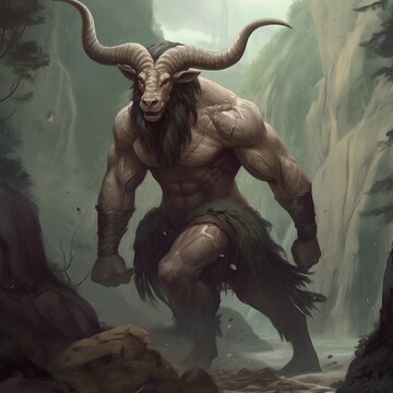 Mysterious minotaur character in the forest.