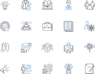 Fototapeta premium Business research outline icons collection. Business, Research, Market, Analysis, Strategy, Planning, Trends vector and illustration concept set. Opportunity, Survey, Development linear signs