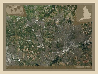 Broxtowe, England - Great Britain. High-res satellite. Labelled points of cities