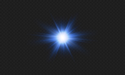 Blue star, bright particles, burning blue lights, stars, lasers, blue flash.