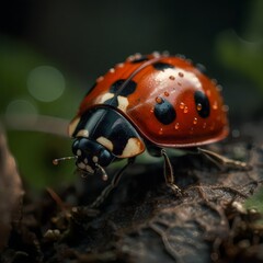 Closeup detail of a ladybug in its natural environment. Insect illustration