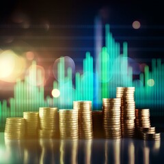 Financial graph chart for investing profits. Coin with growing earnings