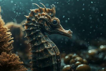 Fototapeta na wymiar Closeup detail of a seahorse under water. Sea life illustration.