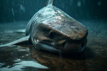 Fototapeta premium Closeup detail of a shark under water. Sea life illustration.