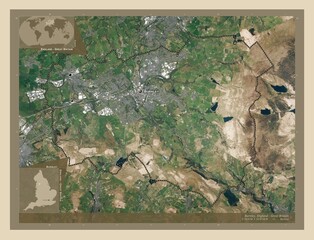 Burnley, England - Great Britain. High-res satellite. Labelled points of cities